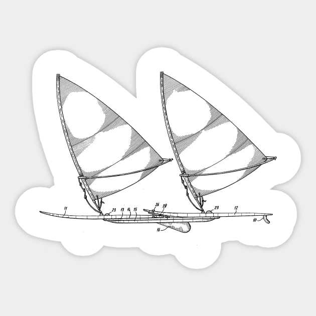 Composite Wind Surfboard Vintage Patent Hand Drawing Sticker by TheYoungDesigns